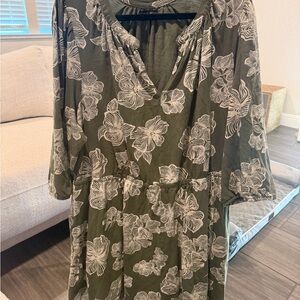 Lane Bryant Olive Green Embroidered Floral Dress